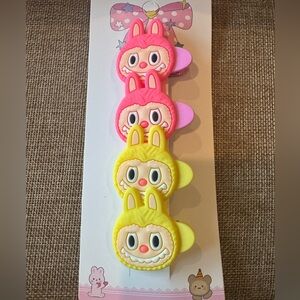 Set of 4 Kids Monster Hair Clips – Bubblegum Pink & Yellow